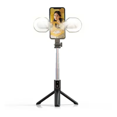 Bluetooth tripod mini selfie tyč P40S-M, stativem a 2 LED světly černá