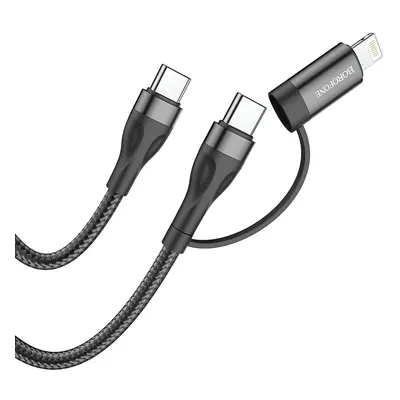 Kabel Borofone BX61 Source 2 v 1 - Type C na Type C + Lightning - PD 20W/60W 3A 1 metr černý