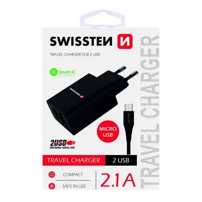 Nabíječka Swissten microUSB Dual Smart IC 2.1A černá 44373