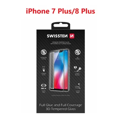 Sklo swissten ultra durable 3d full glue glass apple iphone 7 plus/8 plus černé