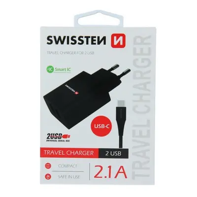 Nabíječka Swissten USB-C (Type-C) Dual Smart IC 2.1A černá 46699