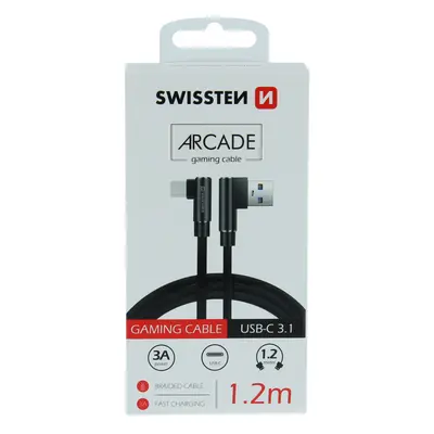 Textilní datový kabel swissten arcade usb / usb-c 1,2 m černý