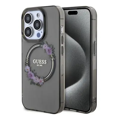 Guess PC/TPU Flowers Ring Glossy Logo MagSafe Zadní Kryt pro iPhone 13 Pro Black