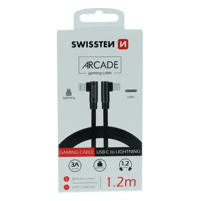 Textilní datový kabel swissten arcade usb-c / lightning 1,2 m černý