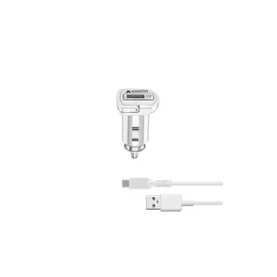 Set Cellularline autonabíječky a USB-C kabelu, adaptivní nabíjení, 15W, bílá