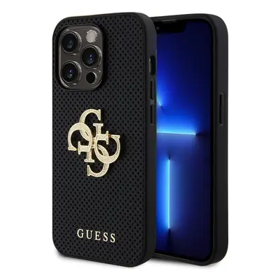 Guess PU Perforated 4G Glitter Metal Logo Zadní Kryt pro iPhone 14 Pro Black