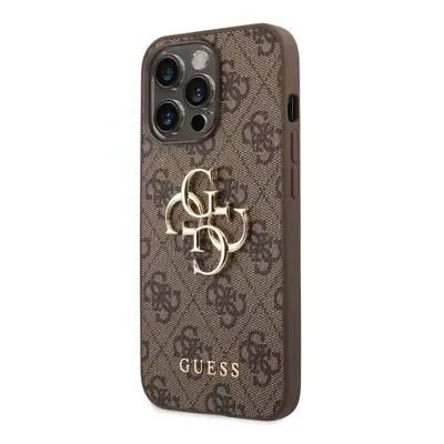 Guess PU 4G Metal Logo Zadní Kryt pro iPhone 14 Pro Brown