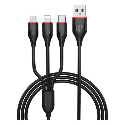 Kabel Borofone BX17 Enjoy 3 v 1 - USB na Type C, Micro USB, Lightning - 2,4A 1 metr černý