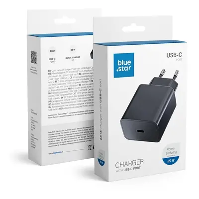 Cestovní adaptér Blue Star USB-C s funkcí rychlonabíjení 25W černý 95303