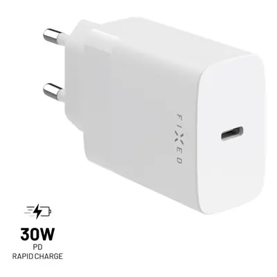 Adaptér FIXED s USB-C výstupem a podporou PD, 30W, bílý