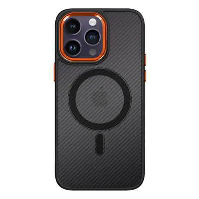 Kryt Tel Protect Magnetic Carbon iPhone 12 Pro pevný tmavý s oranžovým rámečkem 97598