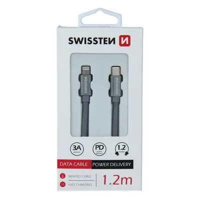 Datový kabel swissten textile usb-c / lightning 1,2 m šedý