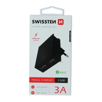 Cestovní adaptér Swissten Dual Smart IC 3A černý 53764