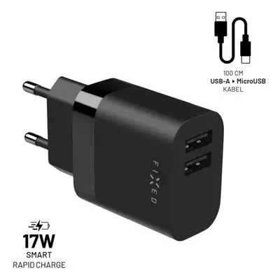 Set síťové nabíječky FIXED s 2xUSB výstupem a USB/micro USB kabelu, 1 metr, 17W Smart Rapid Char