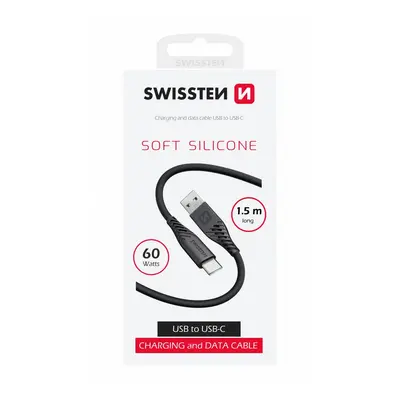 Datový kabel swissten soft silicone usb / usb-c 1,5 m 60w černý