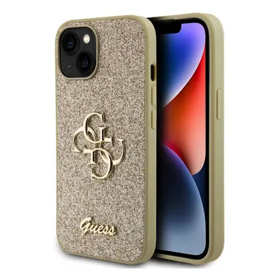 Guess PU Fixed Glitter 4G Metal Logo Zadní Kryt pro iPhone 13 Gold