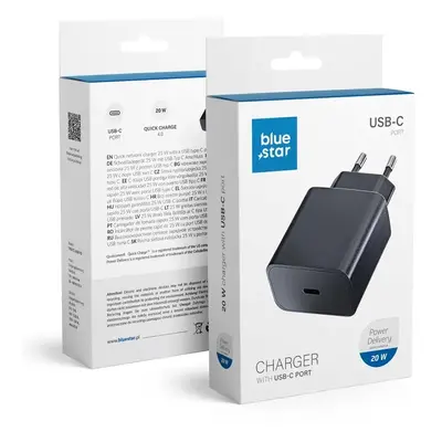 Cestovní adaptér Blue Star USB-C s funkcí rychlonabíjení 20W černý 95255