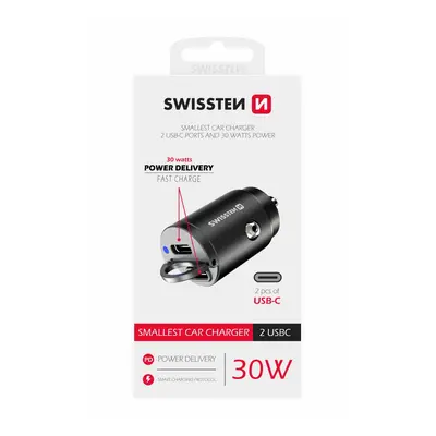 Swissten cl adaptér power delivery 2x usb-c 30w nano černý