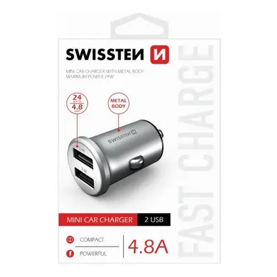 Nabíječka do auta Swissten 4.8A stříbrná Dual 30907