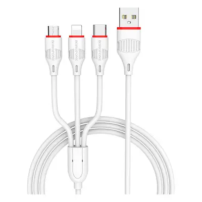 Kabel Borofone BX17 Enjoy 3 v 1 - USB na Type C, Micro USB, Lightning - 2,4A 1 metr bílý