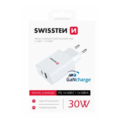 Swissten síťový adaptér power delivery 30w 1x usb-c + 1x usb bílý