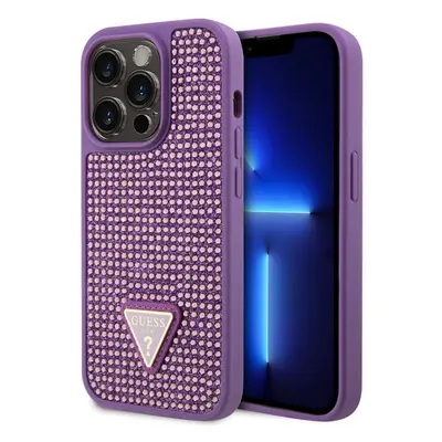 Guess Rhinestones Triangle Metal Logo Kryt pro iPhone 15 Pro Purple