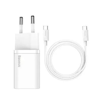 Baseus TZCCSUP-L02 Super Si Quick Nabíječka USB-C 25W + Datový Kabel Type-C to Type-C 1m White