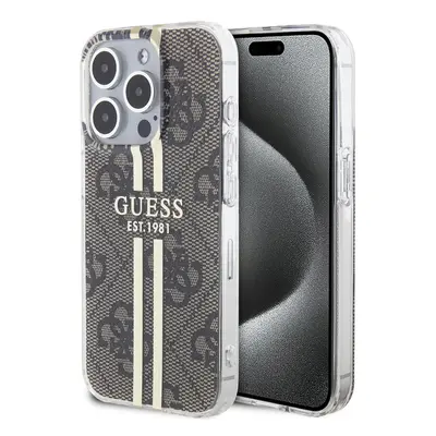 Guess IML 4G Gold Stripe Zadní Kryt pro iPhone 15 Pro Max Brown