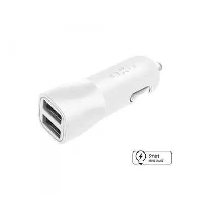 Autonabíječka FIXED s 2xUSB výstupem, 15W Smart Rapid Charge, bílá