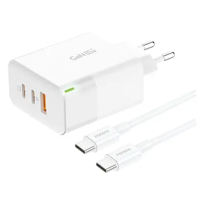 Rychlonabíječka Foneng GAN65 GaN - USB + 2xType C - s konektorem Type C na Type C 65W bílá