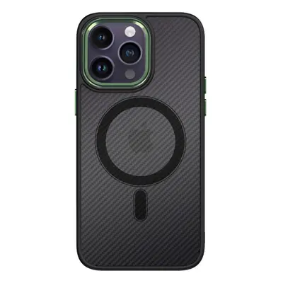 Kryt Tel Protect Magnetic Carbon iPhone 14 Pro pevný tmavý se zeleným rámečkem 97583