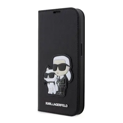 Knížkové pouzdro Karl Lagerfeld PU Saffiano Karl and Choupette NFT na iPhone 13 Pro černé