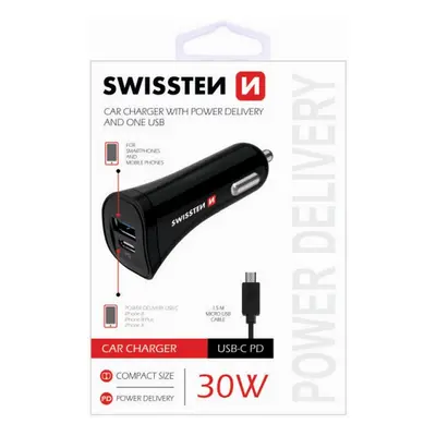 Nabíječka do auta Swissten microUSB 30W černá 38112