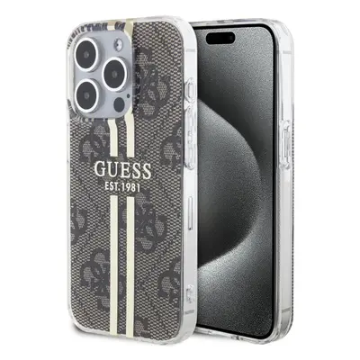 Guess IML 4G Gold Stripe Zadní Kryt pro iPhone 15 Pro Brown