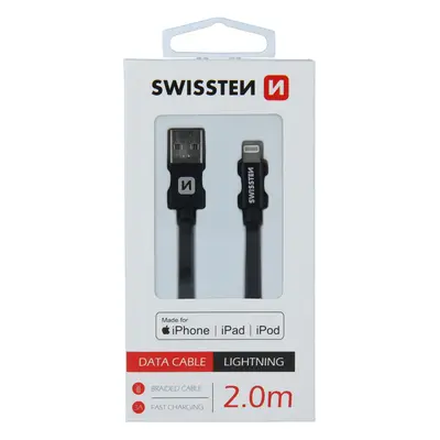 Datový kabel swissten textile usb / lightning 2,0 m černý