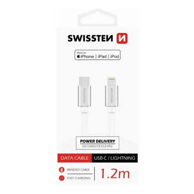 Datový kabel Swissten USB-C / Lightning MFi 1,2m stříbrný 47879