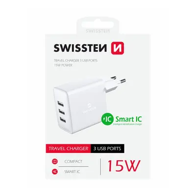 Swissten síťový adaptér 3x usb 3a 15w bílý