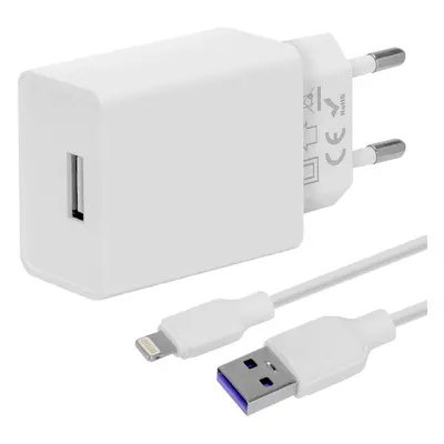 Cestovní Nabíječka Obal:Me USB-A 10W + USB-A - Lightning Kabel 1m White