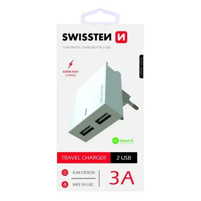 Cestovní adaptér Swissten Dual Smart IC 3A bílý 53756