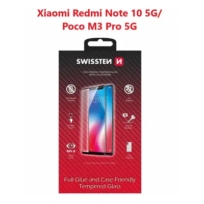 Sklo swissten full glue, color frame, case friendly xiaomi redmi note 10 5g/poco m3 pro 5g černé