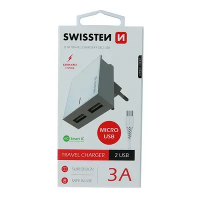 Nabíječka Swissten microUSB Dual Smart IC 3A bílá 46702