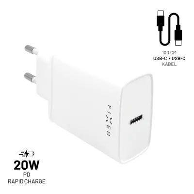 Set síťové nabíječky FIXED s USB-C výstupem a USB-C/USB-C kabelu, podpora PD, 1 metr, 20W, bílý