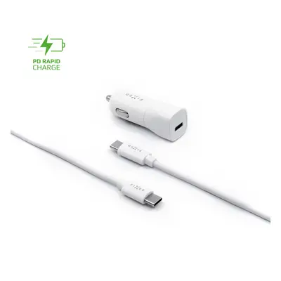 Set autonabíječky FIXED s USB-C výstupem a USB-C/USB-C kabelu, podpora PD, 1 metr, 18W, bílý