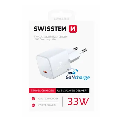 Swissten mini síťový adaptér gan usb-c 33w power delivery