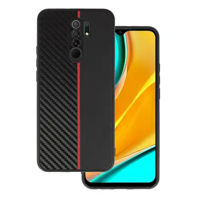 Tel Protect CARBON pouzdro pro Xiaomi Redmi 9 black s červeným pruhem