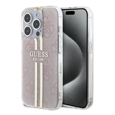 Guess IML 4G Gold Stripe Zadní Kryt pro iPhone 15 Pro Pink