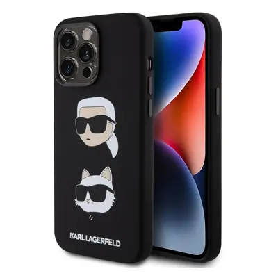 Karl Lagerfeld Liquid Silicone Karl and Choupette Heads Zadní Kryt pro iPhone 15 Pro Max Black