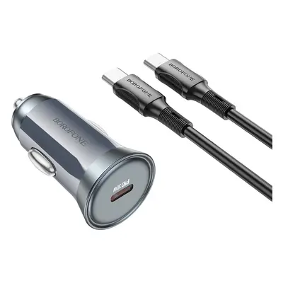 Rychlonabíječka do auta Borofone BZ26 vč. datového kabelu USB-C 30W šedá