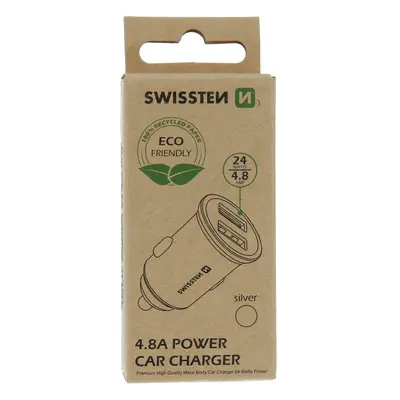 Swissten cl adaptér 2x usb 4,8a metal silver (eco balení)