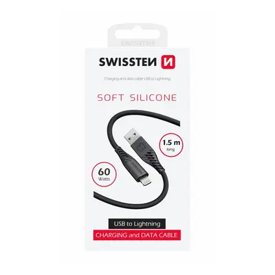 Datový kabel swissten soft silicone usb / lightning 1,5 m 60w černý